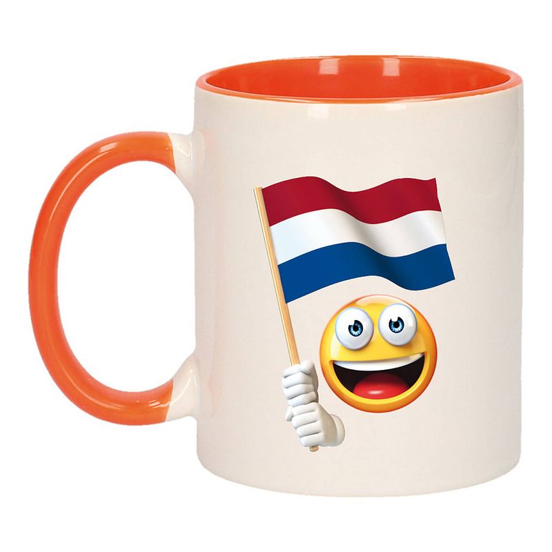 Foto van Smiley vlag nederland mok/ beker oranje wit 300 ml - feest mokken