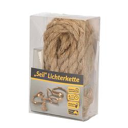 Foto van Touwverlichting jute met warm witte led lampjes 2 meter op batterijen met timer - lichtsnoeren