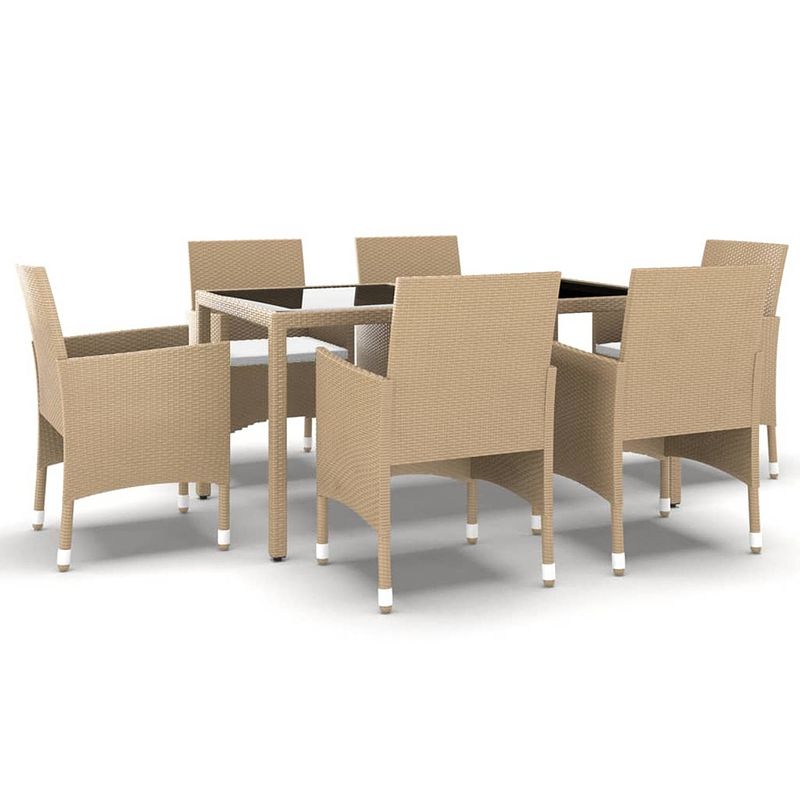 Foto van Vidaxl 7-delige tuinset poly rattan en gehard glas beige