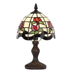 Foto van Lumilamp tiffany tafellamp ø 18x30 cm beige rood glas kunststof bloemen tiffany bureaulamp tiffany lampen glas in lood