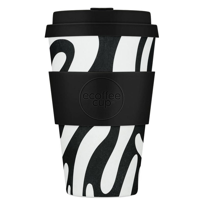 Foto van Ecoffee cup manasa's run pla - koffiebeker to go 400 ml - zwart siliconen