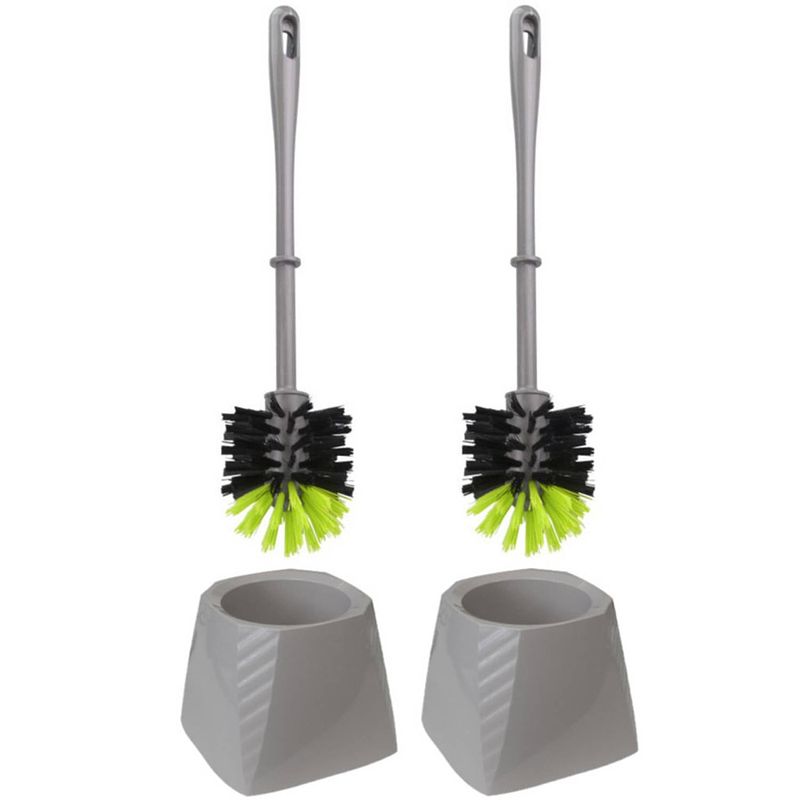 Foto van 2x stuks kunststof wc-borstels/toiletborstels met houder grijs/groen 37.5 cm - toiletborstels