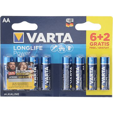 Foto van Varta alkaline longlife power aa 6+2 bij jumbo