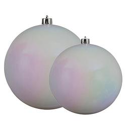 Foto van Grote kerstballen 2x stuks parelmoer wit 14 en 20 cm kunststof - kerstbal