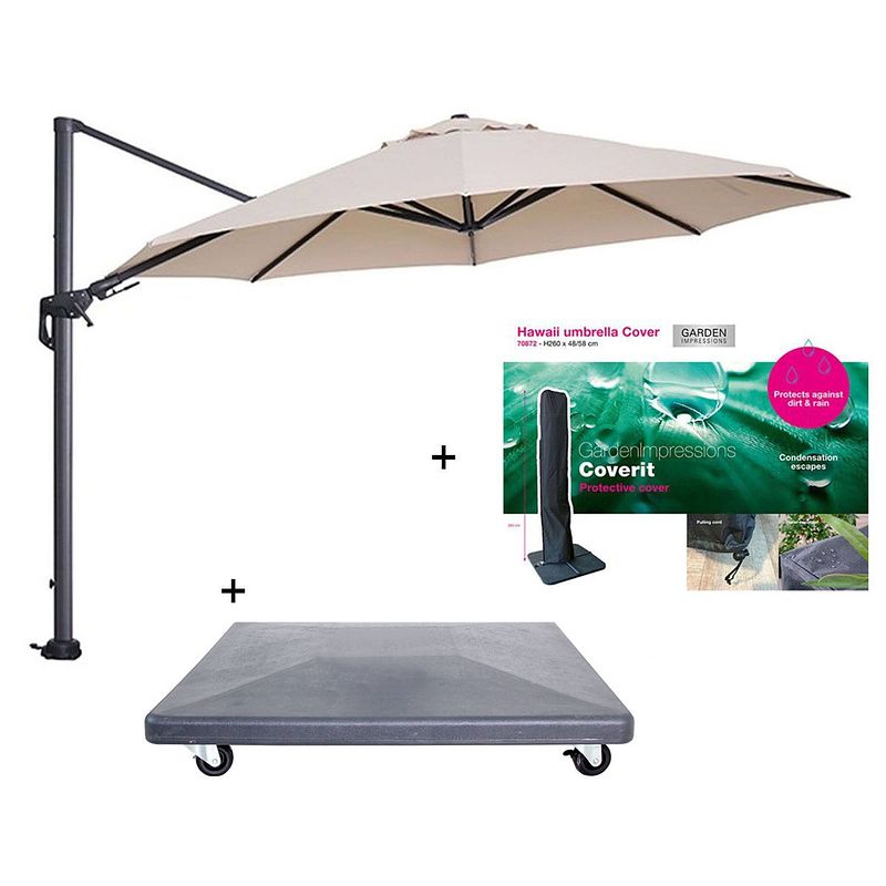 Foto van Garden impressions hawaii zweefparasol ø350 cm donker grijs/ecru incl. verrijdbare voet en parasolhoes