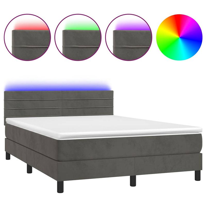 Foto van The living store boxspring - zacht fluweel - verstelbaar hoofdbord - kleurrijke led-verlichting - pocketvering matras -