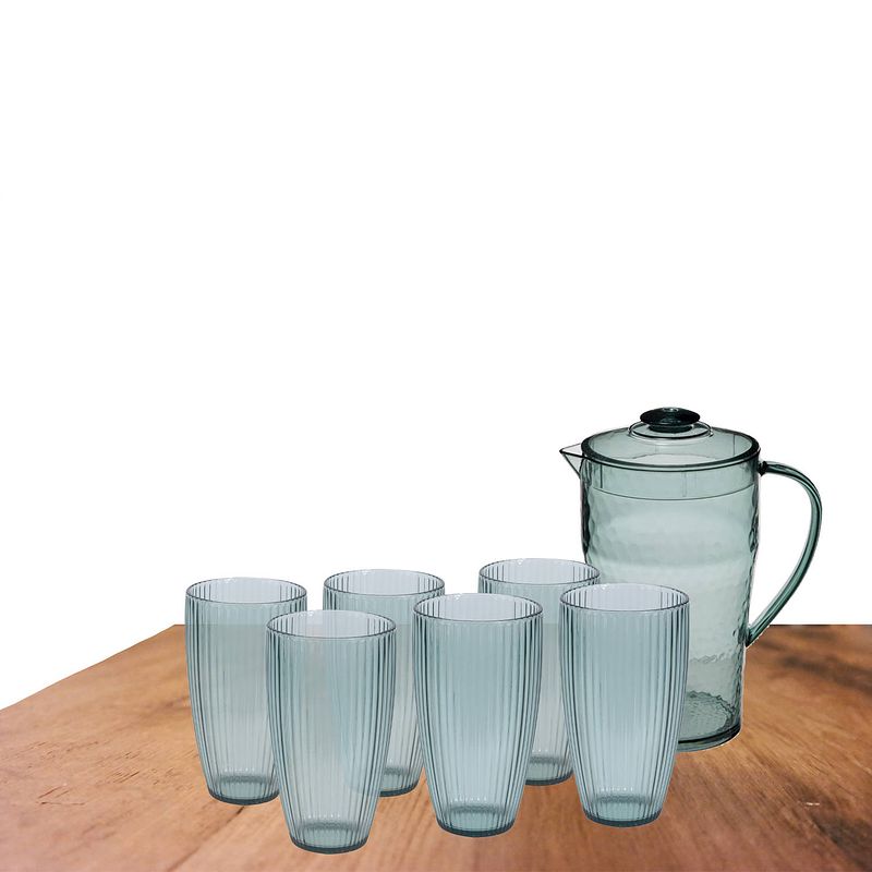 Foto van Excellent houseware grote waterglazen 650 ml en karaf 2 liter van kunststof - drinkglazen