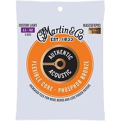 Foto van Martin strings ma535fxpk3 flexible core phosphor bronze 3-pack custom light 11-52 snarensets voor westerngitaar (3 sets)