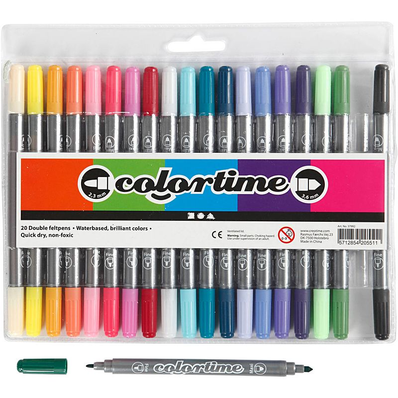 Foto van Packlinq colortime dubbelstift. extra kleuren. lijndikte 2.3+3.6 mm. 20 stuk/ 1 doos