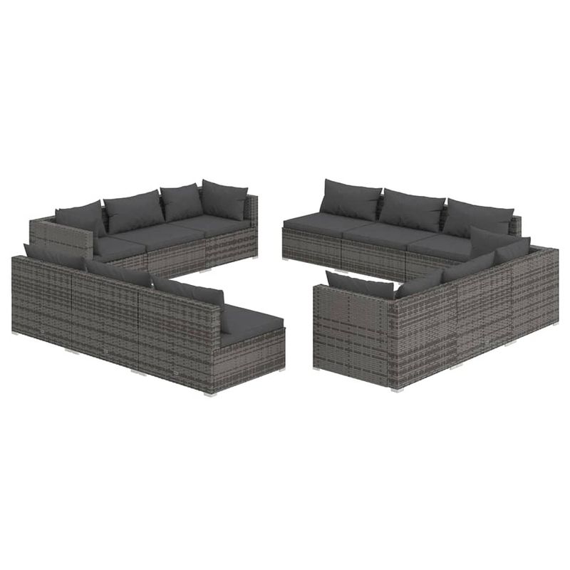 Foto van Vidaxl 12-delige loungeset met kussens poly rattan grijs