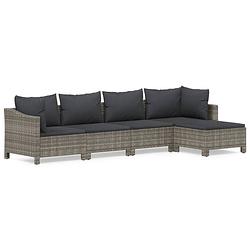 Foto van Vidaxl 5-delige loungeset met kussens poly rattan grijs