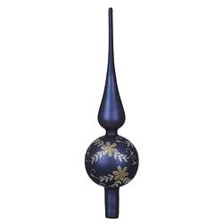 Foto van Decoris gedecoreerde piek - glas - donkerblauw/goud - 31 cm - kerstboompieken