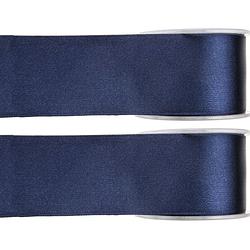 Foto van 2x hobby/decoratie navyblauwe satijnen sierlinten 2,5 cm/25 mm x 25 meter - cadeaulinten