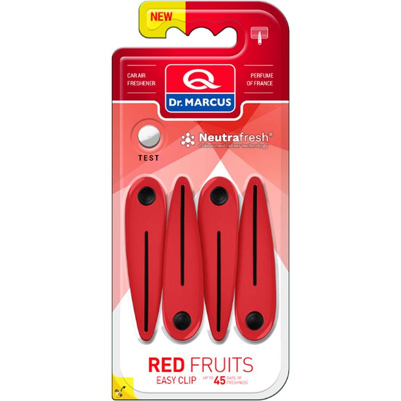 Foto van Dr. marcus easy clip red fruits luchtverfrisser met neutrafresh technologie - 4 clips voor 4 sterktes