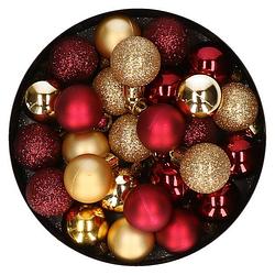 Foto van 28x stuks kunststof kerstballen goud en donkerrood mix 3 cm - kerstbal