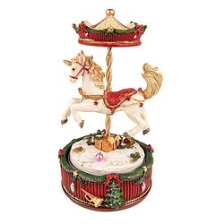 Foto van Haes deco - muziekdoos draaimolen ø 11x20 cm - rood - kerst figuur, kerstdecoratie