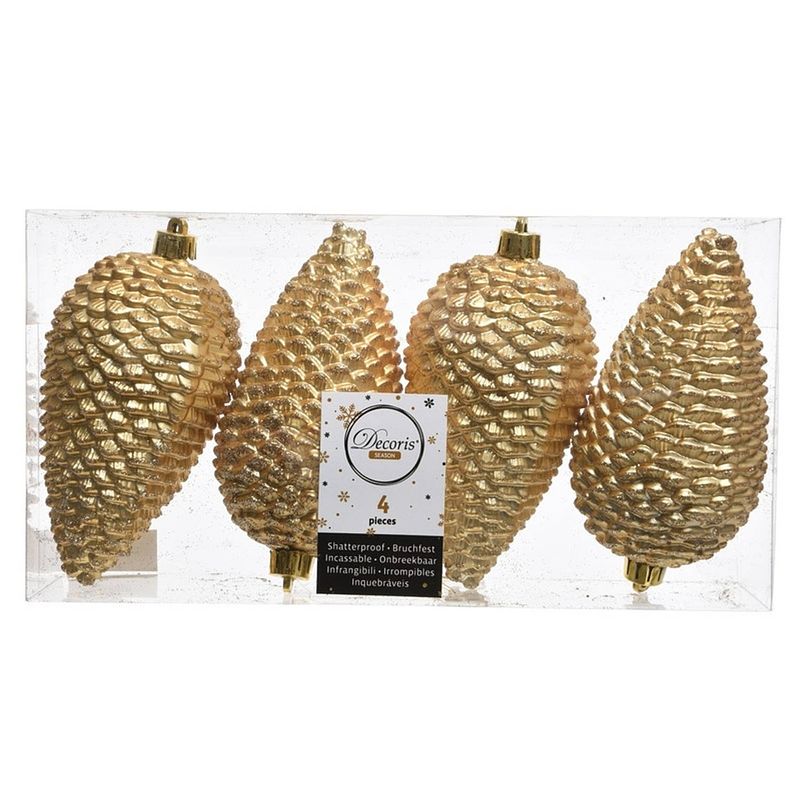 Foto van 4x gouden dennenappels kerstballen 12 cm kunststof glitter - kersthangers