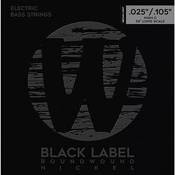 Foto van Warwick black label 41311 ml 5c nickel plated steel high c 25-105 snarenset voor 5-snarige elektrische bas