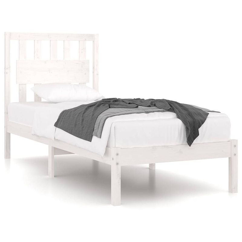 Foto van The living store houten bedframe - massief grenenhout - 205.5 x 95.5 x 31 cm - wit