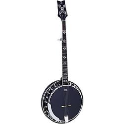 Foto van Ortega obj450-sbk raven series satin black banjo met gigbag