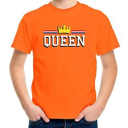 Foto van Queen met kroon t-shirt oranje voor kinderen - ek/wk - koningsdag shirts 134-140 (m) - feestshirts