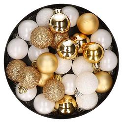 Foto van 28x stuks kunststof kerstballen goud en wit mix 3 cm - kerstbal