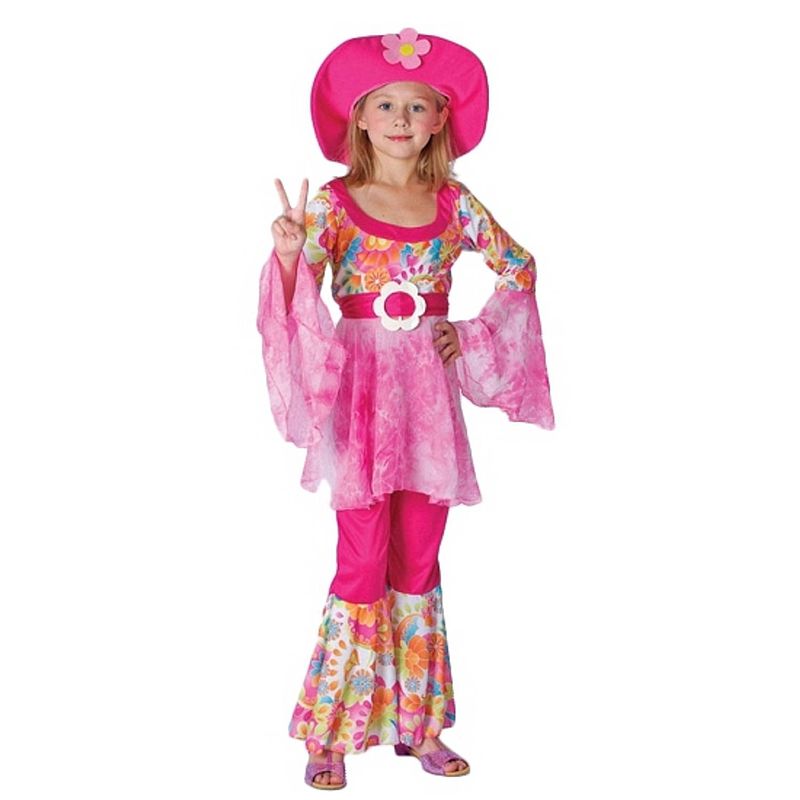 Foto van Roze hippie kostuum voor meisjes 116 - 4-6 jr - carnavalskostuums