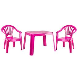 Foto van Kunststof kindertuinset tafel met 2 stoelen roze - kinderstoelen