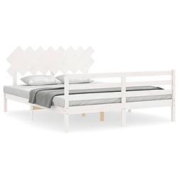 Foto van The living store bedframe massief grenen - wit - 205.5 x 165.5 x 81 cm - multiplex lattenbodem