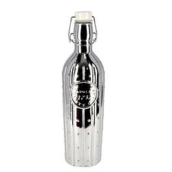 Foto van 1x glazen decoratie flessen zilver met beugeldop 1 liter - decoratieve flessen