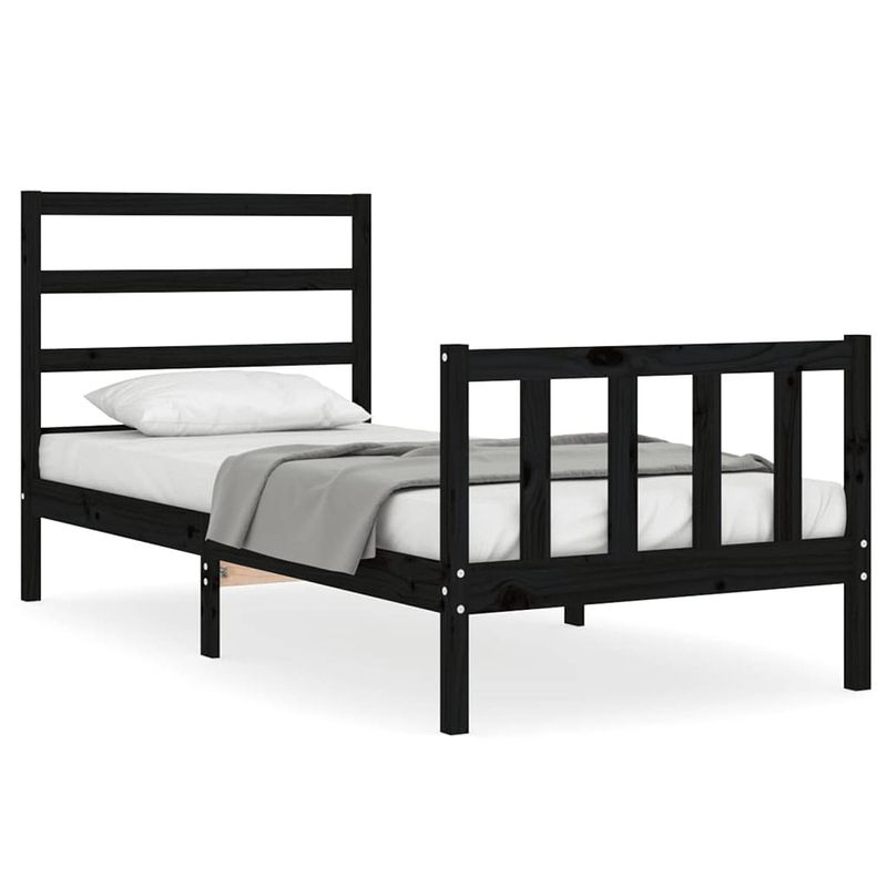 Foto van The living store bed massief grenenhout - zwart - 205.5 x 95.5 x 100 cm - multiplex lattenbodem