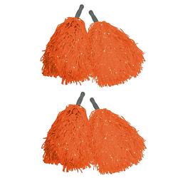 Foto van Funny fashion cheerballs/pompoms - set van 4x - oranjei¿½- met franjes en stick handgreep - 25 cm - voor kinderen - verk