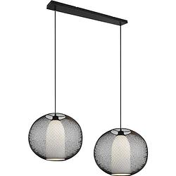 Foto van Led hanglamp - trion filtran - e27 fitting - 2-lichts - rond - mat zwart - aluminium