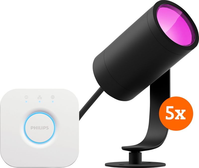 Foto van Philips hue lily starter pack white and color prikspot 5-pack + bridge