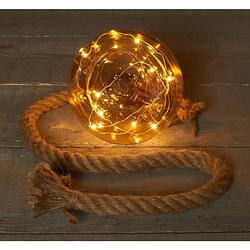 Foto van 1x stuks verlichte glazen kerstballen aan touw met 10 lampjes goud/warm wit 10 cm - kerstverlichting figuur