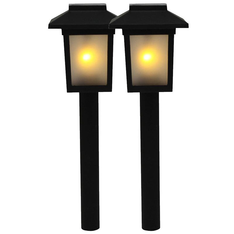 Foto van 2x tuinlamp fakkel / tuinverlichting met vlam effect 34,5 cm - prikspotjes