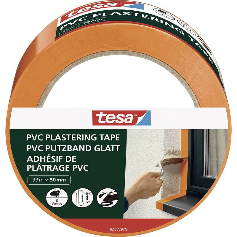 Foto van Tesa pvc putzband 55487-00000-01 gipstape oranje (l x b) 33 m x 50 mm 1 stuk(s)