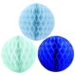 Foto van Kerstversiering set van 6x papieren kerstballen 10 cm mintgroen lichtblauw en blauw - kerstbal