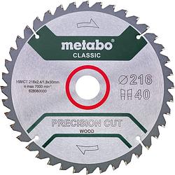 Foto van Metabo precision cut wood zaagblad voor hout 216x30x1,8mm 40t