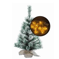 Foto van Mini kerstboom besneeuwd - met 3d sterren verlichting - h60 cm - kunstkerstboom