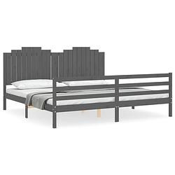 Foto van The living store bed massief grenenhout - grijs - 200x200cm - functioneel hoofd- en voeteneinde