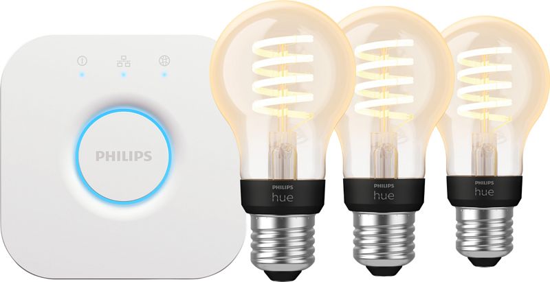 Foto van Philips hue filament white ambiance standaard 3-pack + bridge