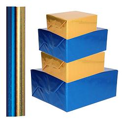 Foto van 4x stuks rollen holografische metallic hobbyfolie/cadeaupapier 70 x 150 cm goud en blauw - hobbypapier