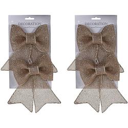 Foto van Champagne glitter strikken 4 stuks 18 cm - kerstversiering jute glitter strikjes 4 stuks