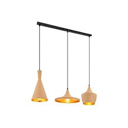 Foto van Mediterrane hanglamp met 3 lichtpunten textiel hanglamp goud woonkamer eetkamer