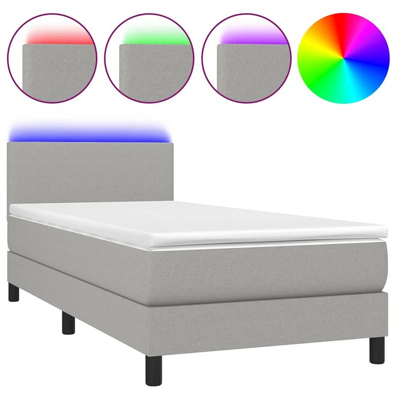 Foto van The living store boxspring lichtgrijs led - 203x80x78/88 - duurzaam materiaal