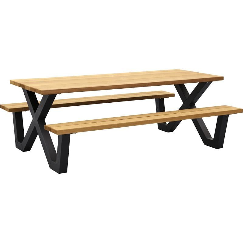 Foto van Tablo outdoor picknicktafel naturel met x-poot metaal [fsc]