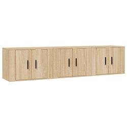 Foto van The living store tv wandmeubel - sonoma eiken - set van 3 - 57 x 34.5 x 40 cm - bewerkt hout