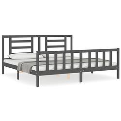 Foto van The living store massief grenenhouten bedframe - grijs - 205.5 x 185.5 x 100 cm - multiplex lattenbodem - functioneel