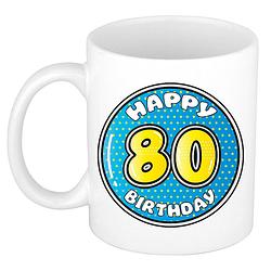 Foto van Bellatio decorations verjaardag cadeau mok - 80 jaar - blauw - 300 ml - keramiek - feest mokken